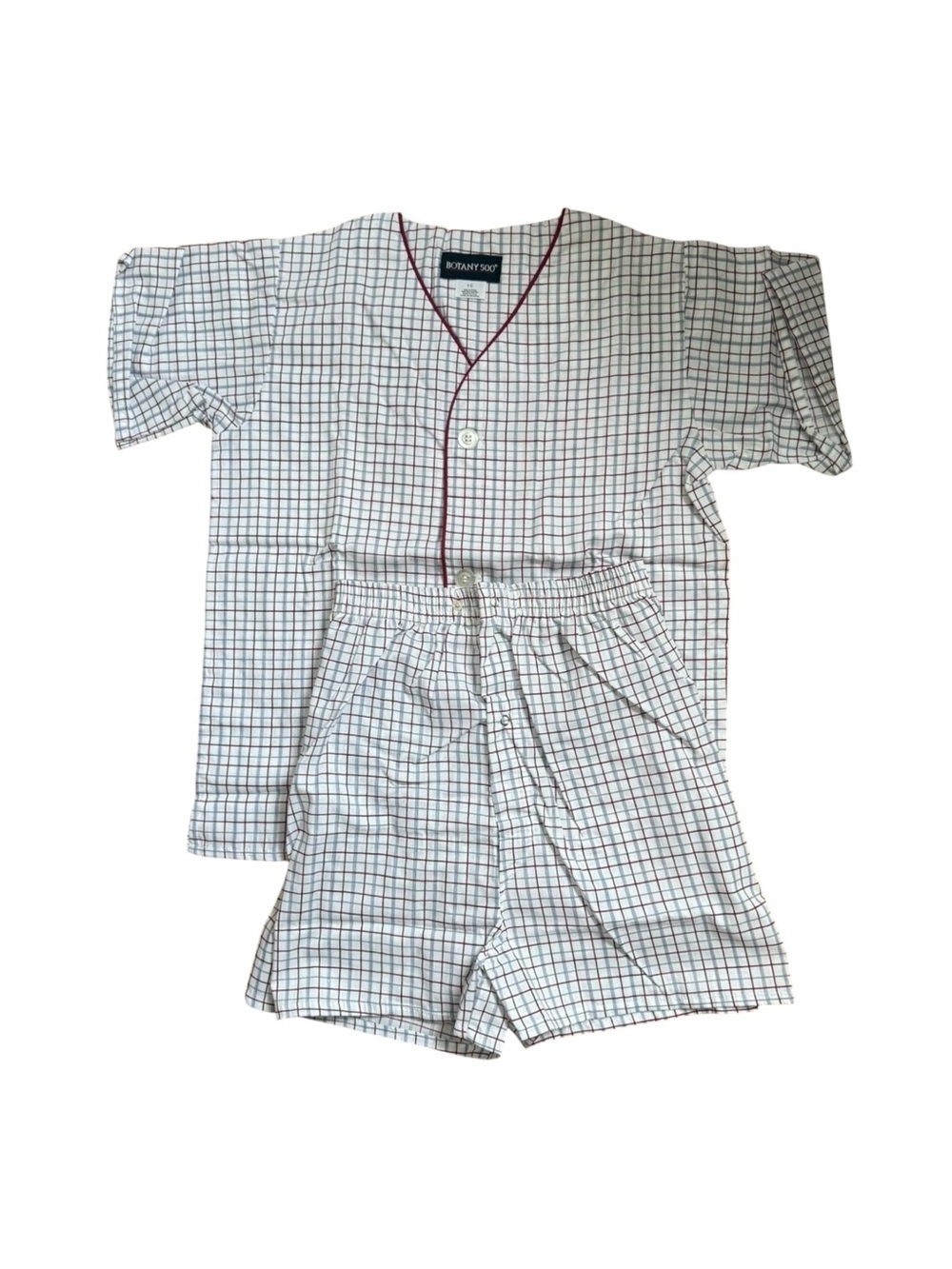 Vintage Botany 500 Boys/Kids Short‑Sleeve Check Lounge Pajama Set Size 16 NWT